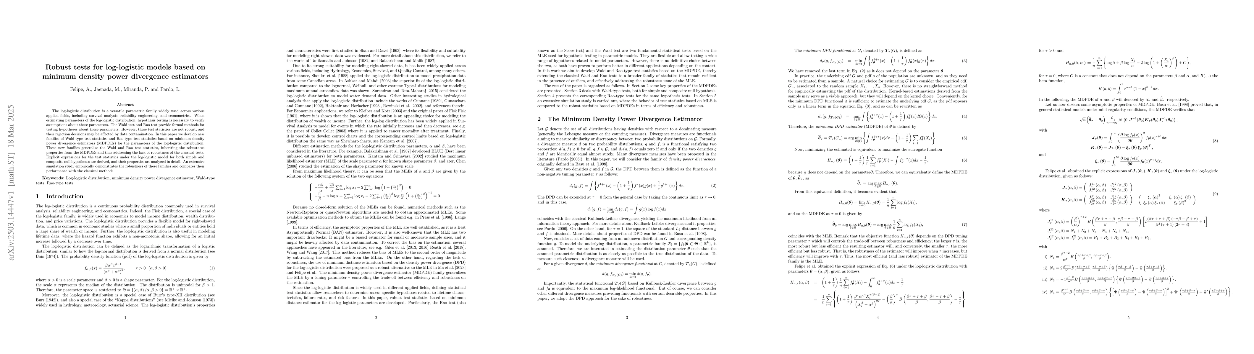 Thumbnail for Robust tests for log-logistic models based on minimum density power
  divergence estimators