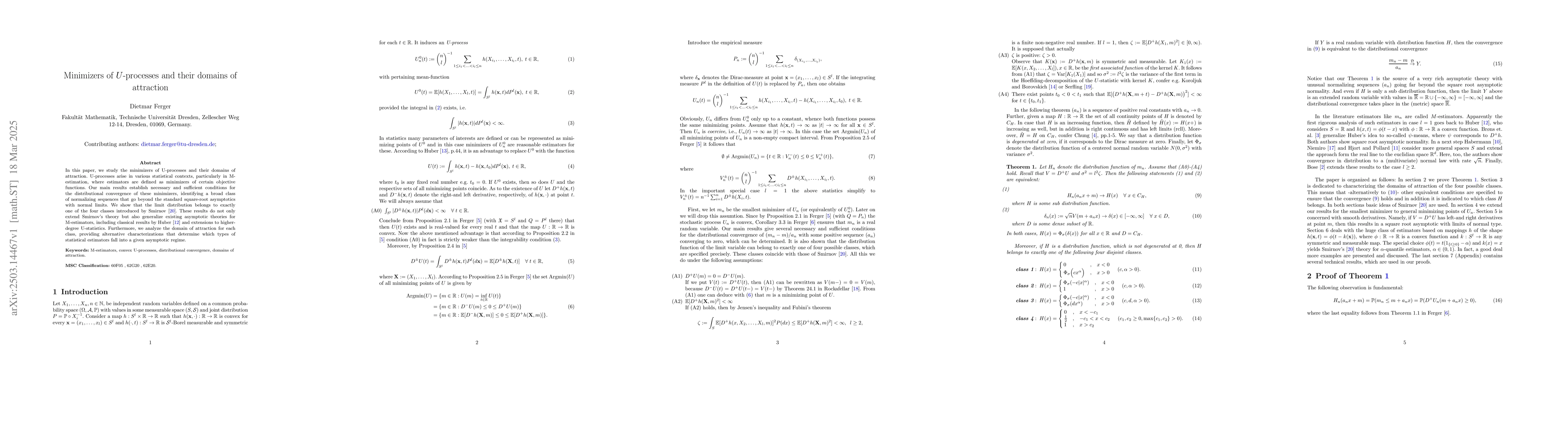 Thumbnail for Minimizers of U-processes and their domains of attraction