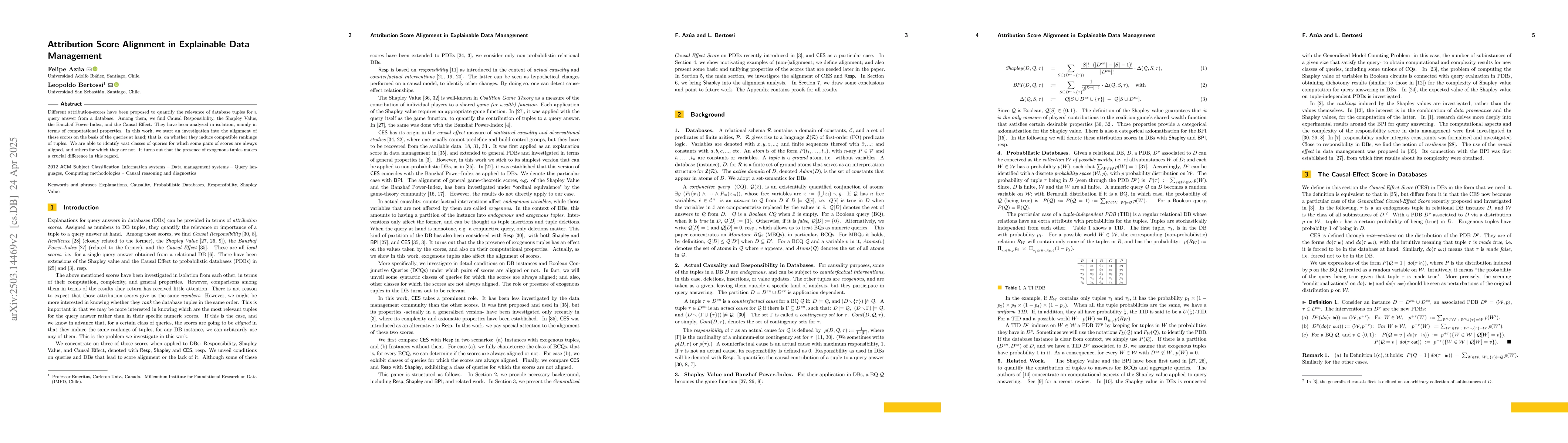 Thumbnail for Attribution Score Alignment in Explainable Data Management