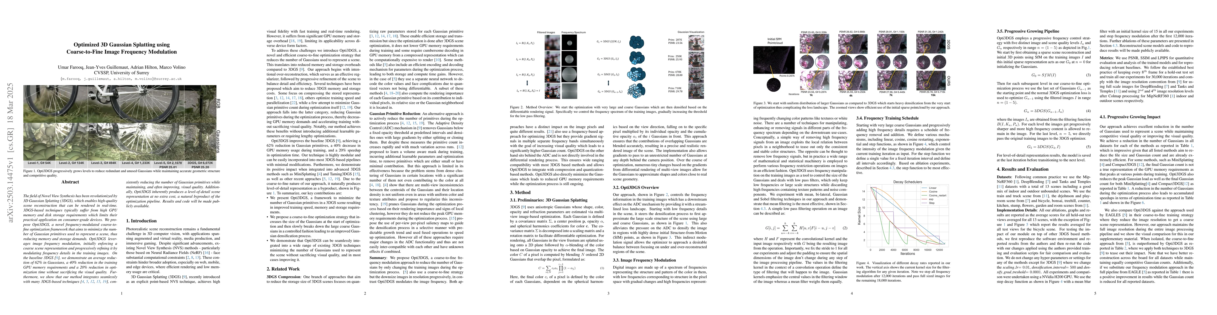 Thumbnail for Optimized 3D Gaussian Splatting using Coarse-to-Fine Image Frequency
  Modulation