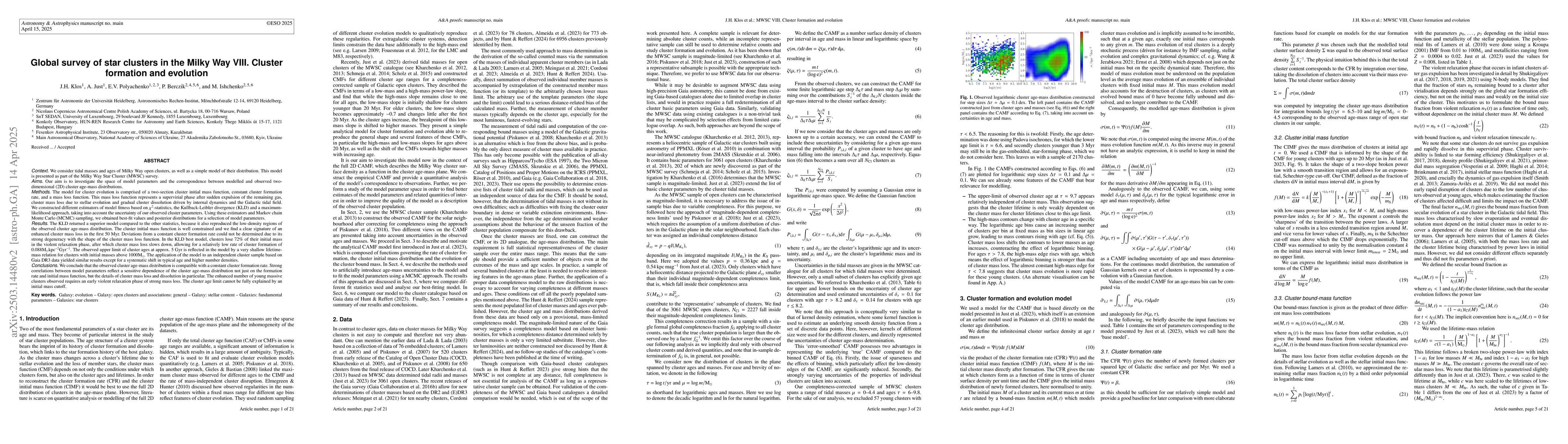 Thumbnail for Global survey of star clusters in the Milky Way VIII. Cluster formation
  and evolution