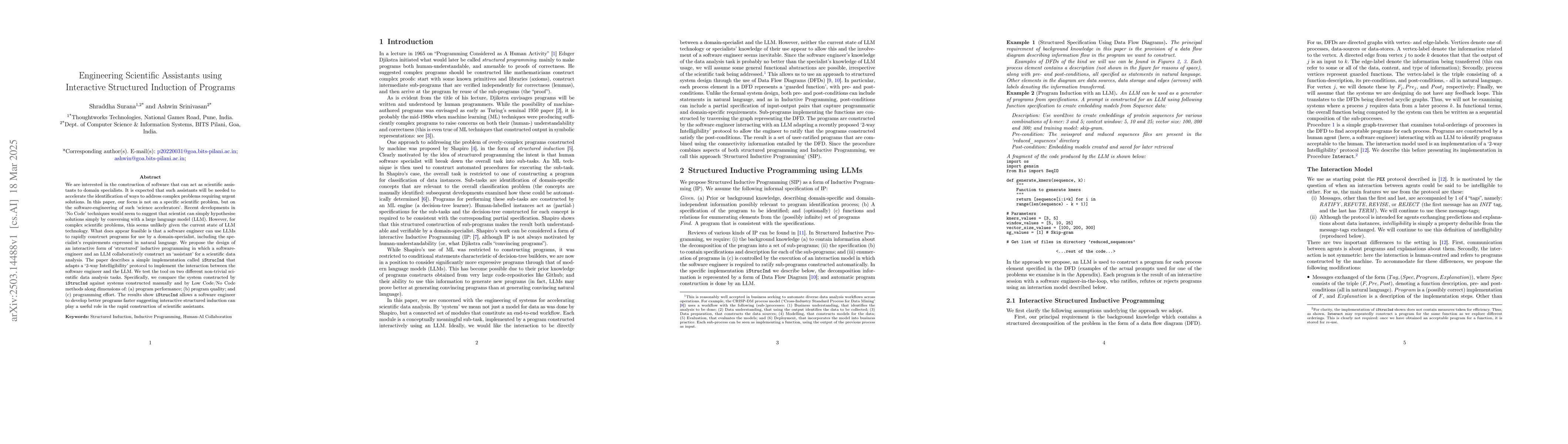 Thumbnail for Engineering Scientific Assistants using Interactive Structured Induction
  of Programs
