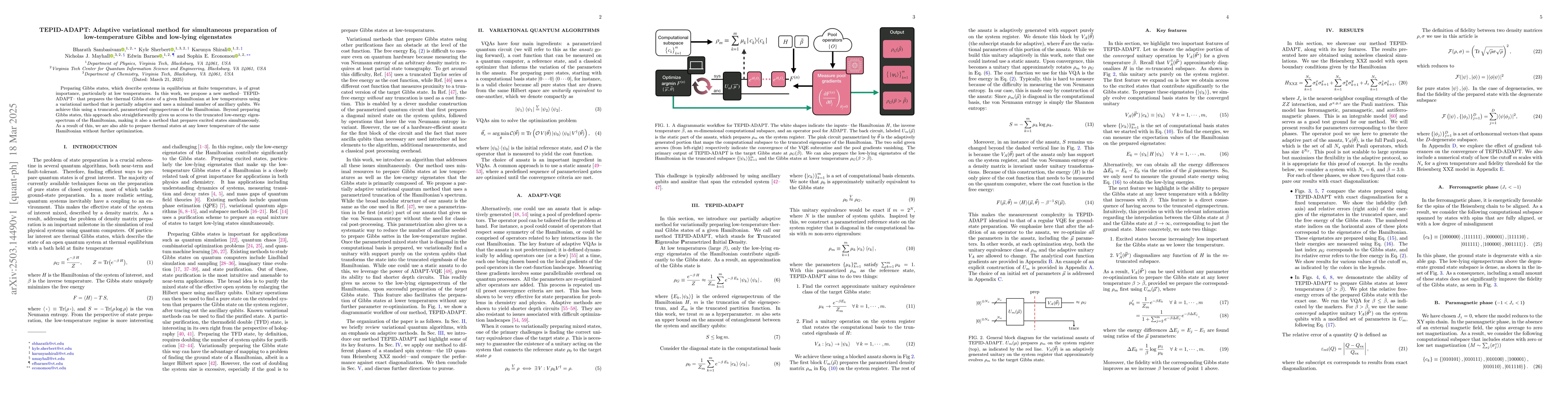 Thumbnail for TEPID-ADAPT: Adaptive variational method for simultaneous preparation of
  low-temperature Gibbs and low-lying eigenstates
