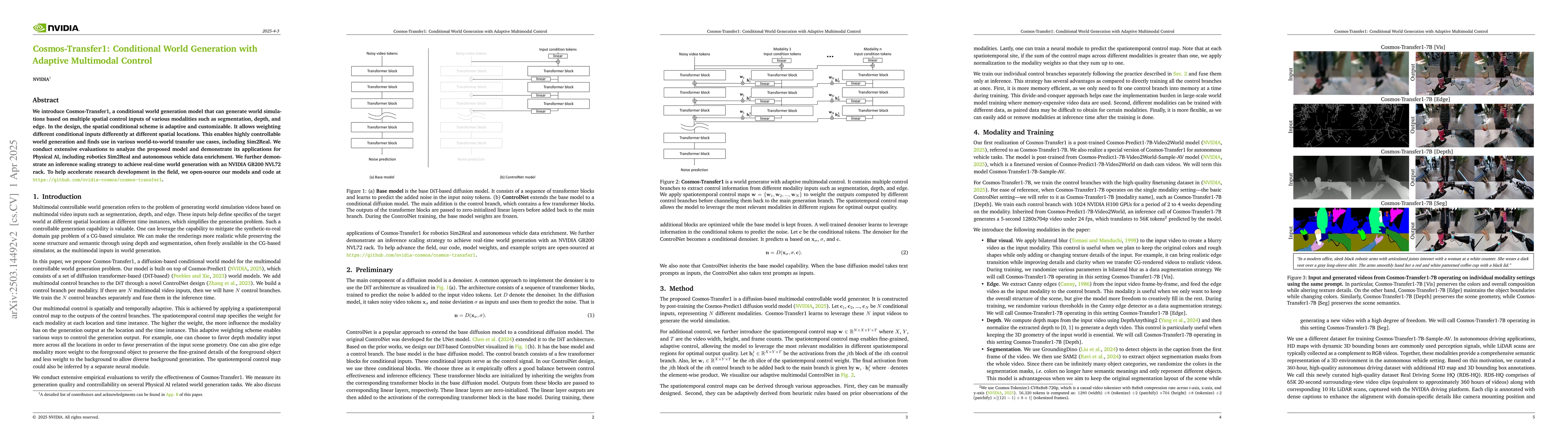 Thumbnail for Cosmos-Transfer1: Conditional World Generation with Adaptive Multimodal
  Control