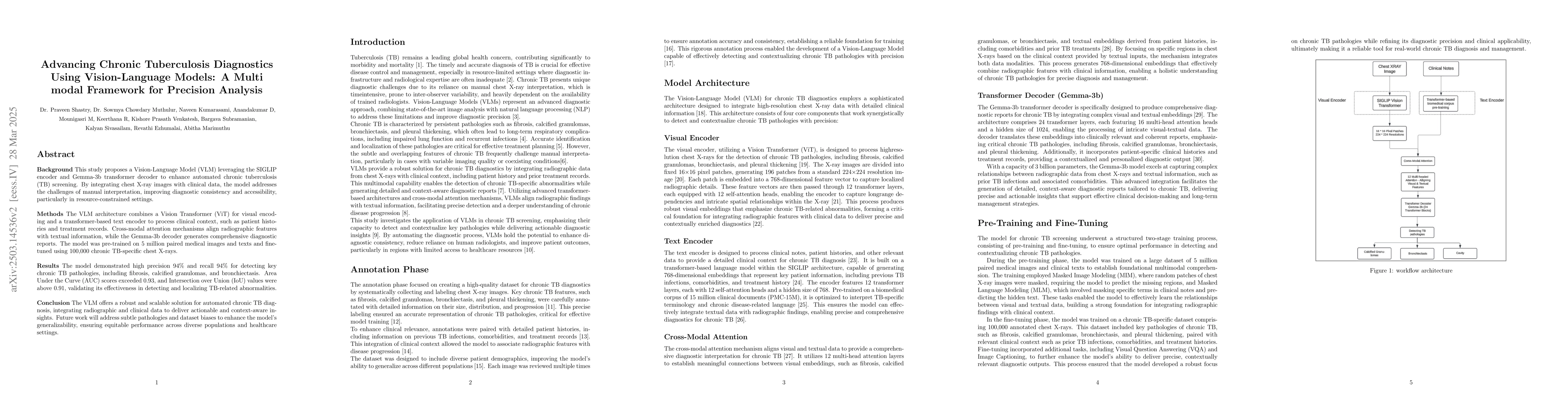 Thumbnail for Advancing Chronic Tuberculosis Diagnostics Using Vision-Language Models:
  A Multi modal Framework for Precision Analysis