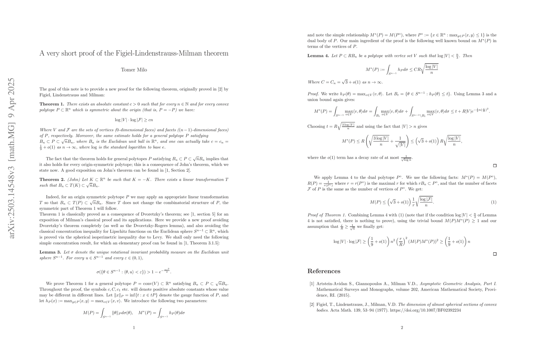 Thumbnail for A very short proof of the Figiel-Lindenstrauss-Milman theorem