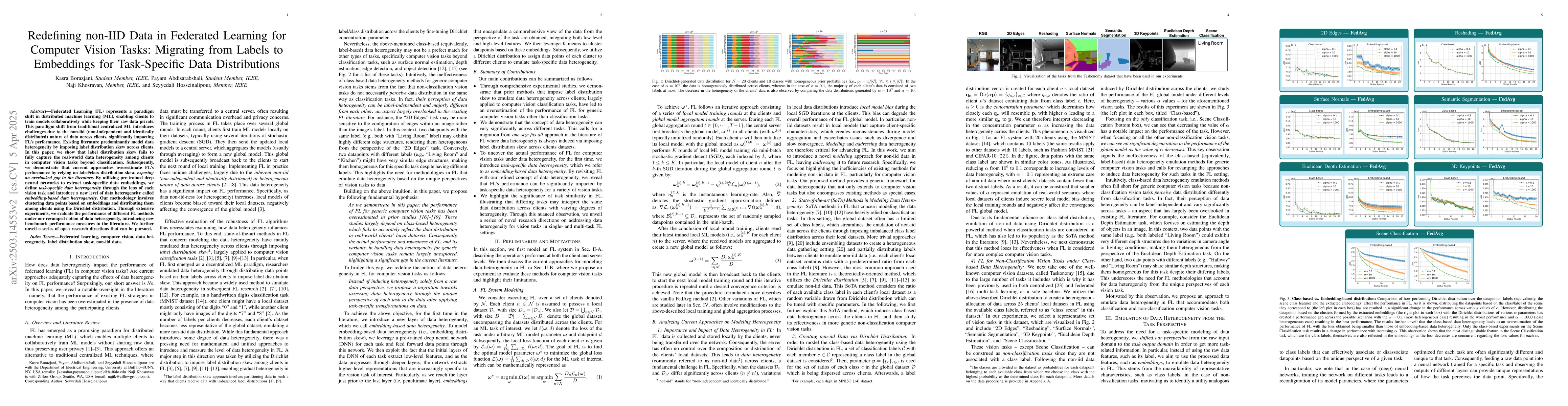 Thumbnail for Redefining non-IID Data in Federated Learning for Computer Vision Tasks:
  Migrating from Labels to Embeddings for Task-Specific Data Distributions
