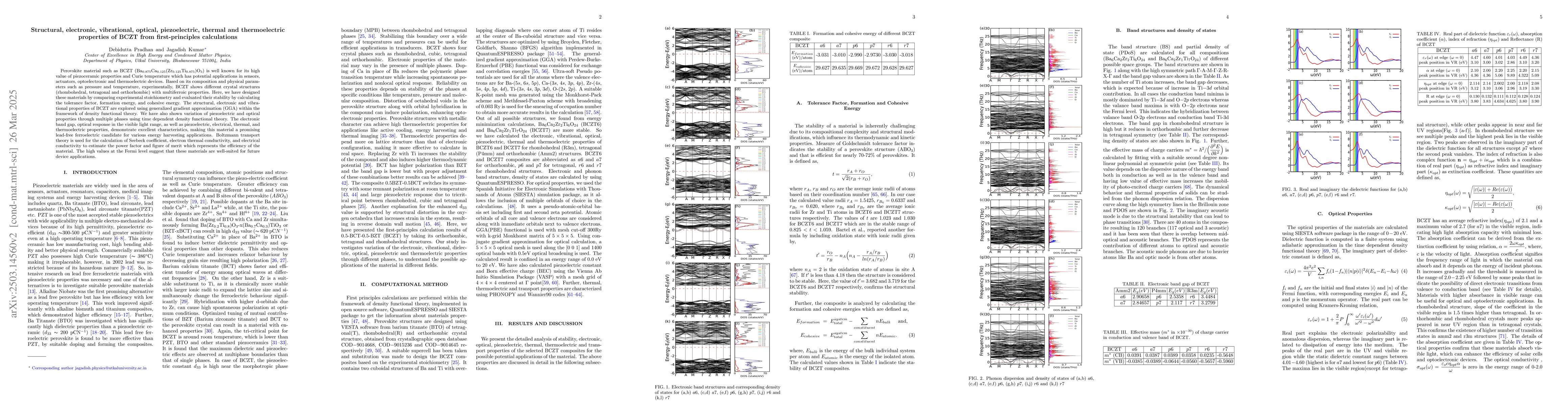 Thumbnail for Structural, electronic, vibrational, optical, piezoelectric, thermal and
  thermoelectric properties of BCZT from first-principles calculations