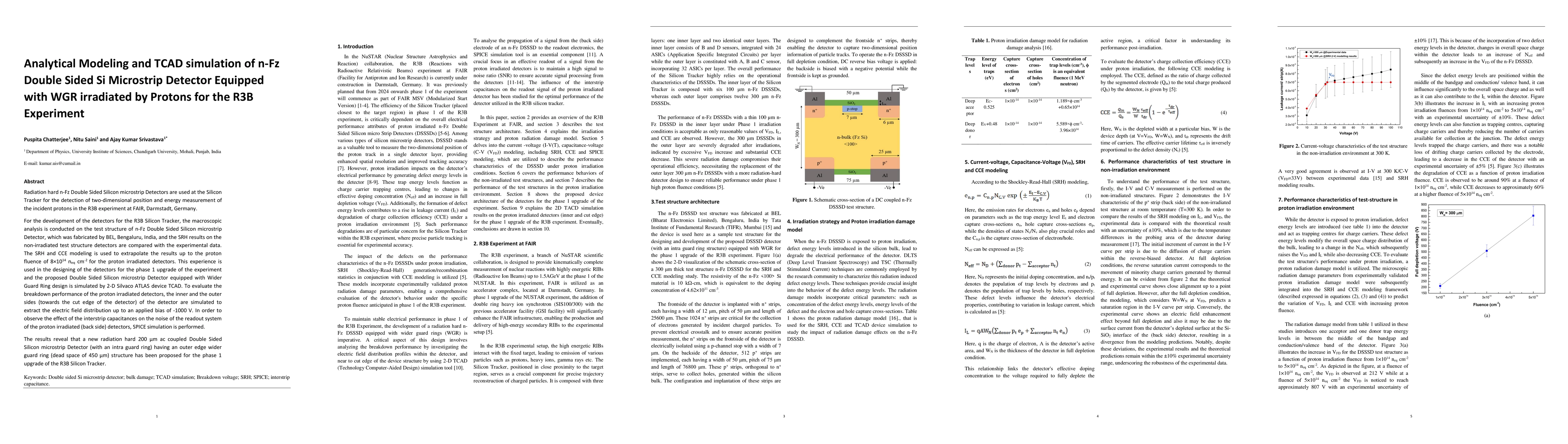 Thumbnail for Analytical Modeling and TCAD simulation of n-Fz Double Sided Si
  Microstrip Detector Equipped with WGR irradiated by Protons for the R3B
  Experiment