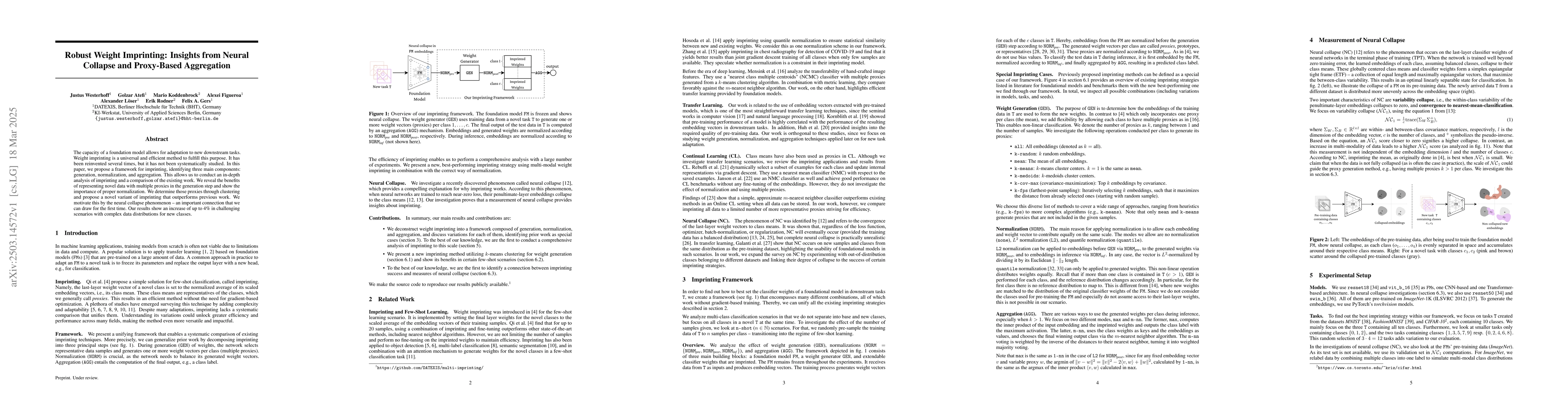 Thumbnail for Robust Weight Imprinting: Insights from Neural Collapse and Proxy-Based
  Aggregation