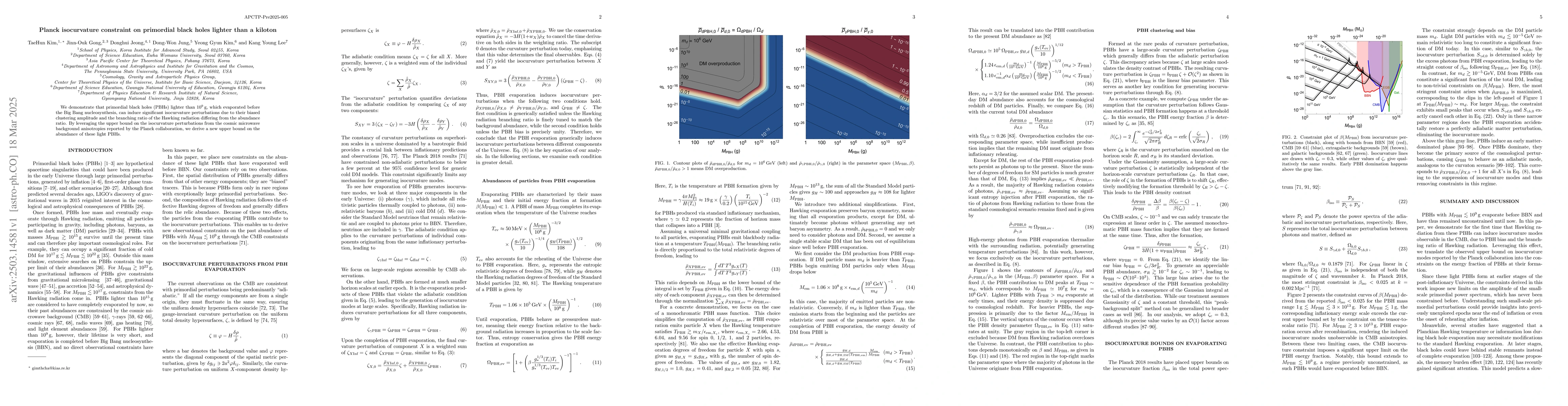 Thumbnail for Planck isocurvature constraint on primordial black holes lighter than a
  kiloton
