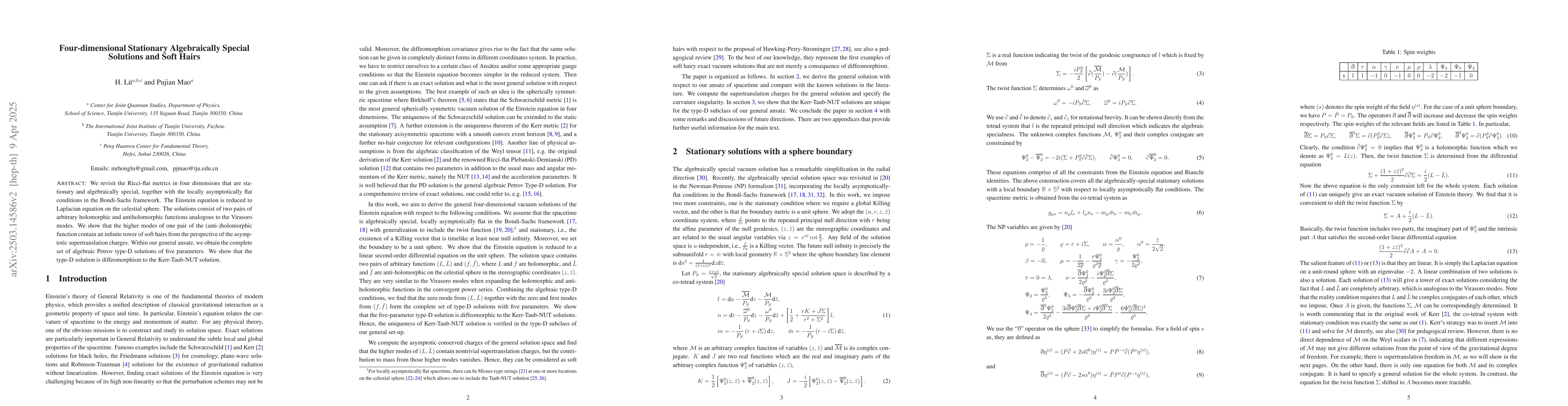 Thumbnail for Four-dimensional Stationary Algebraically Special Solutions and Soft
  Hairs