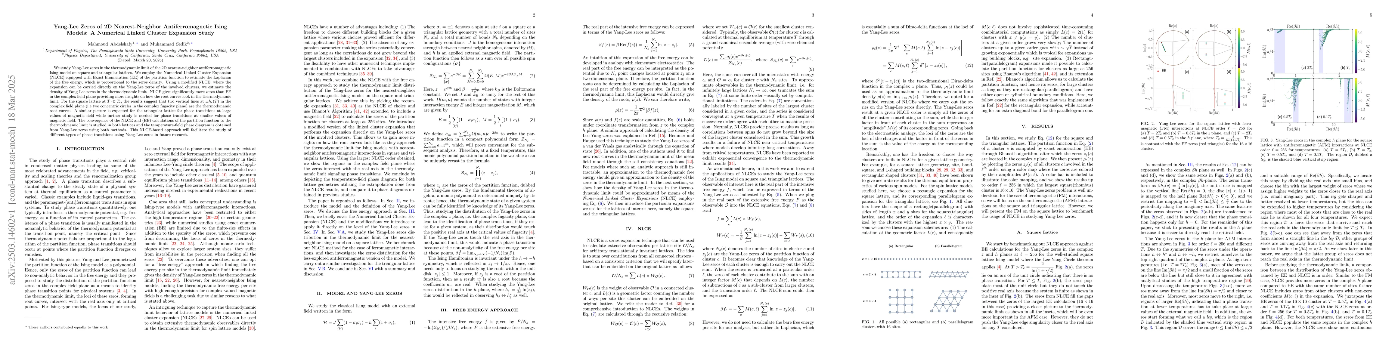 Thumbnail for Yang-Lee Zeros of 2D Nearest-Neighbor Antiferromagnetic Ising Models: A
  Numerical Linked Cluster Expansion Study