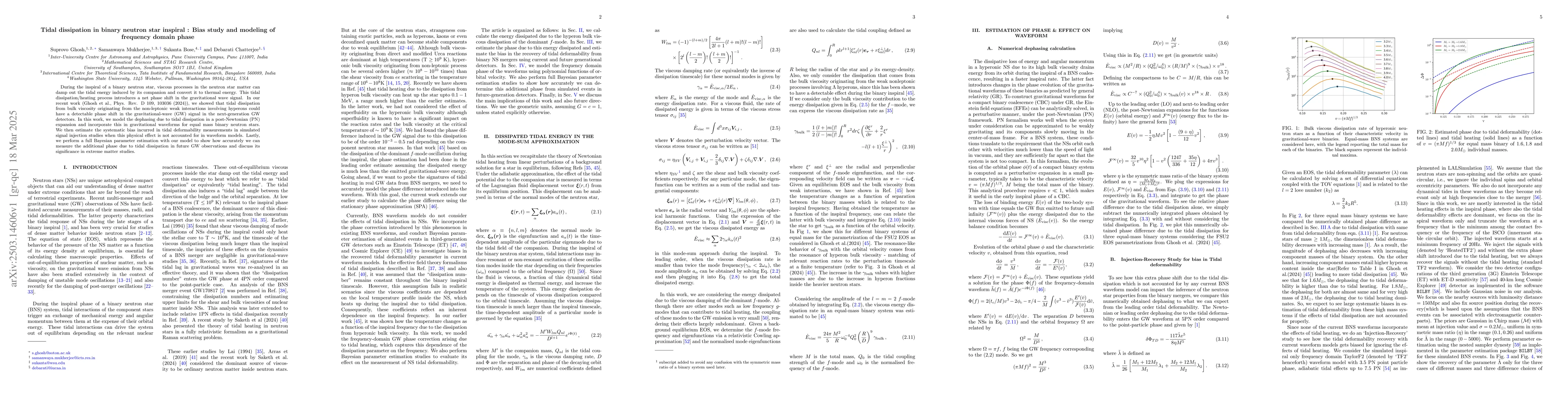 Thumbnail for Tidal dissipation in binary neutron star inspiral : Bias study and
  modeling of frequency domain phase