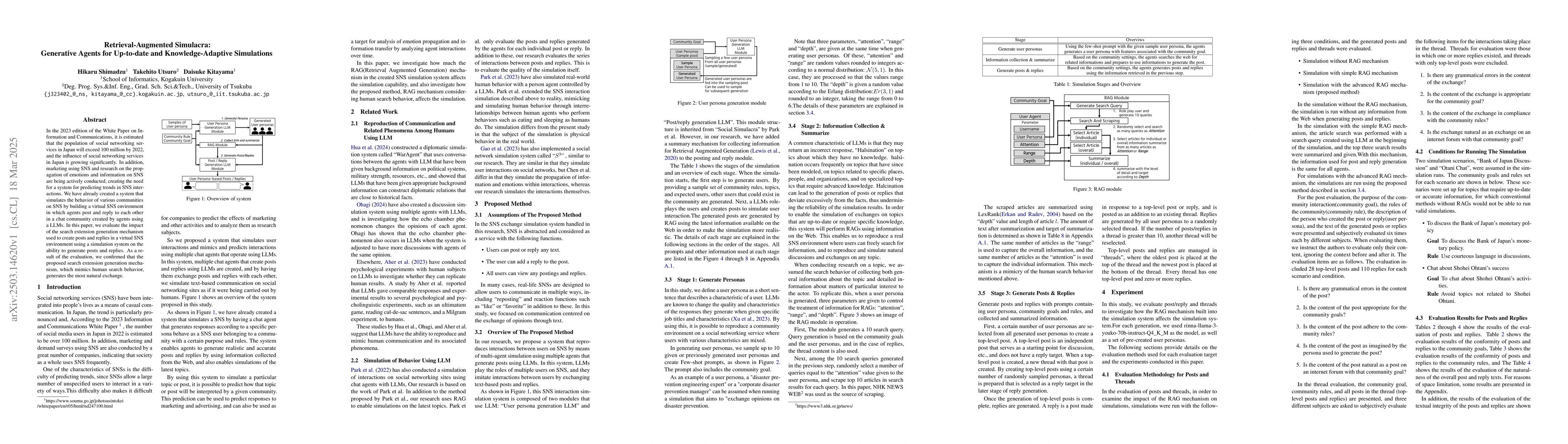 Thumbnail for Retrieval-Augmented Simulacra: Generative Agents for Up-to-date and
  Knowledge-Adaptive Simulations