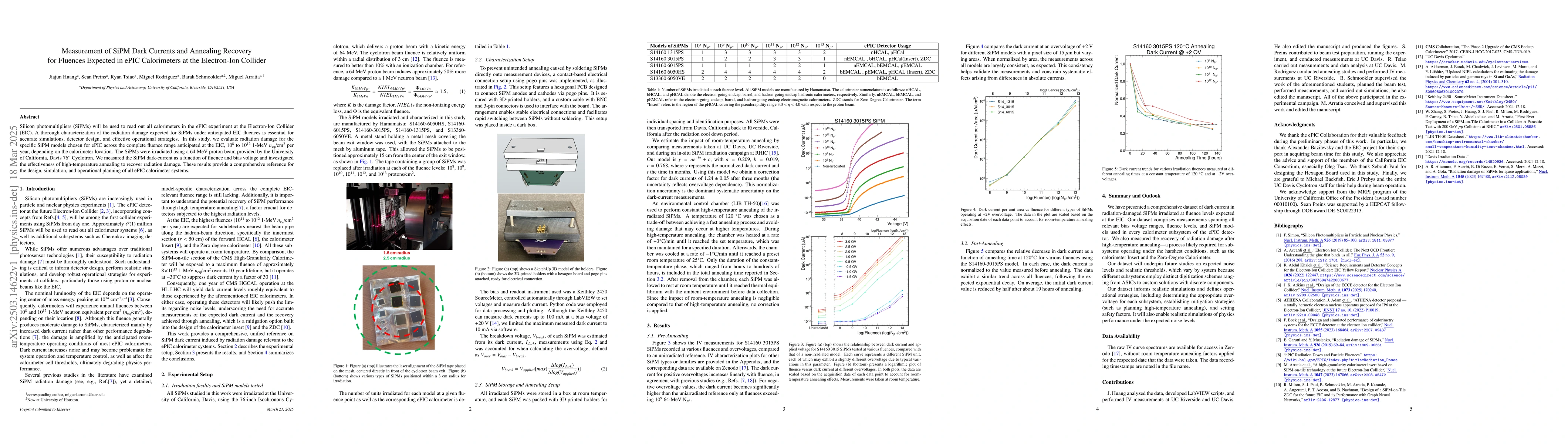 Thumbnail for Measurement of SiPM Dark Currents and Annealing Recovery for Fluences
  Expected in ePIC Calorimeters at the Electron-Ion Collider