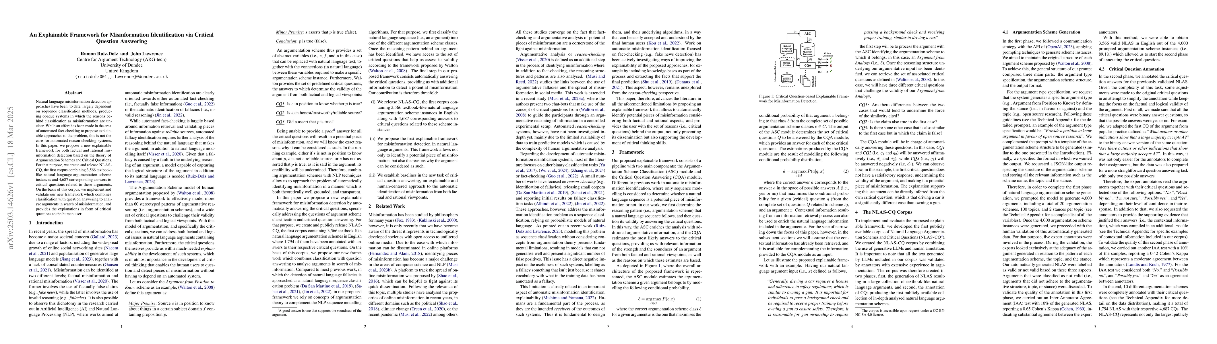Thumbnail for An Explainable Framework for Misinformation Identification via Critical
  Question Answering