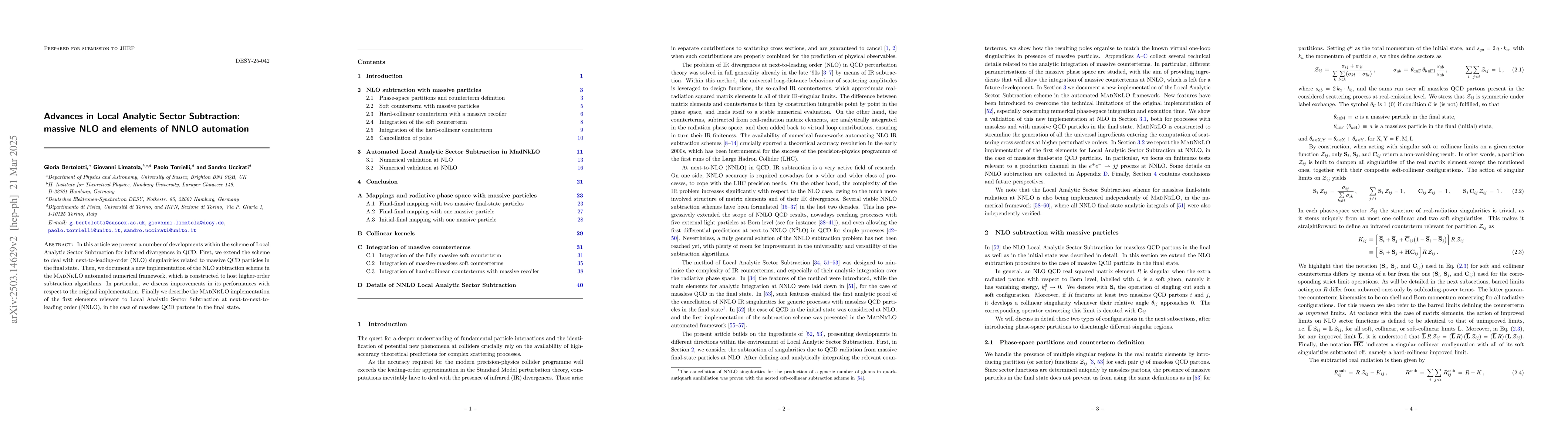 Thumbnail for Advances in Local Analytic Sector Subtraction: massive NLO and elements
  of NNLO automation