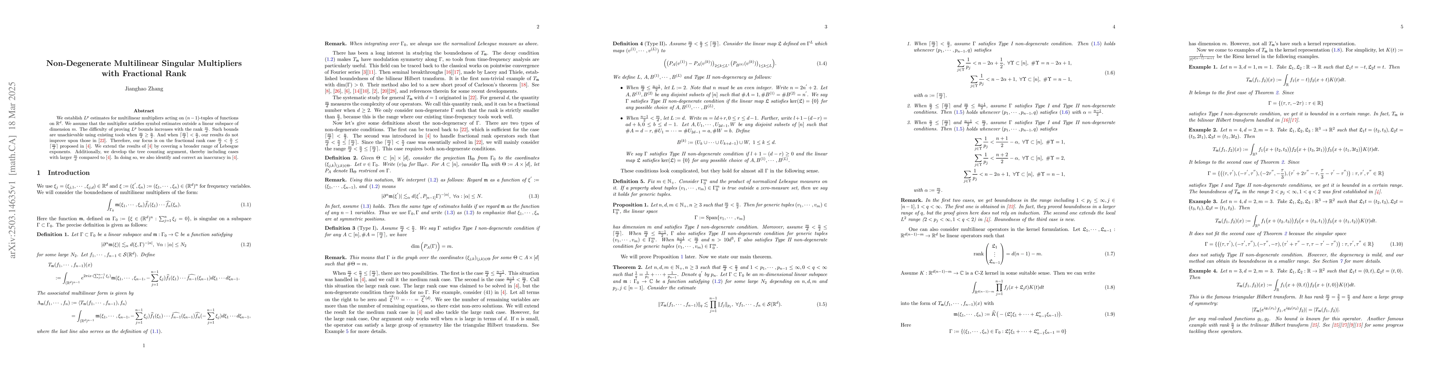 Thumbnail for Non-Degenerate Multilinear Singular Multipliers with Fractional Rank