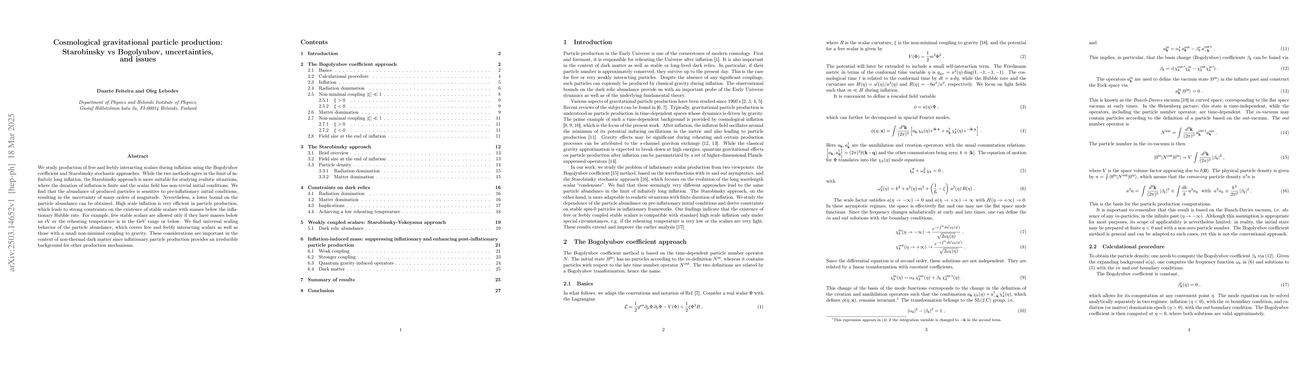 Thumbnail for Cosmological gravitational particle production: Starobinsky vs
  Bogolyubov, uncertainties, and issues