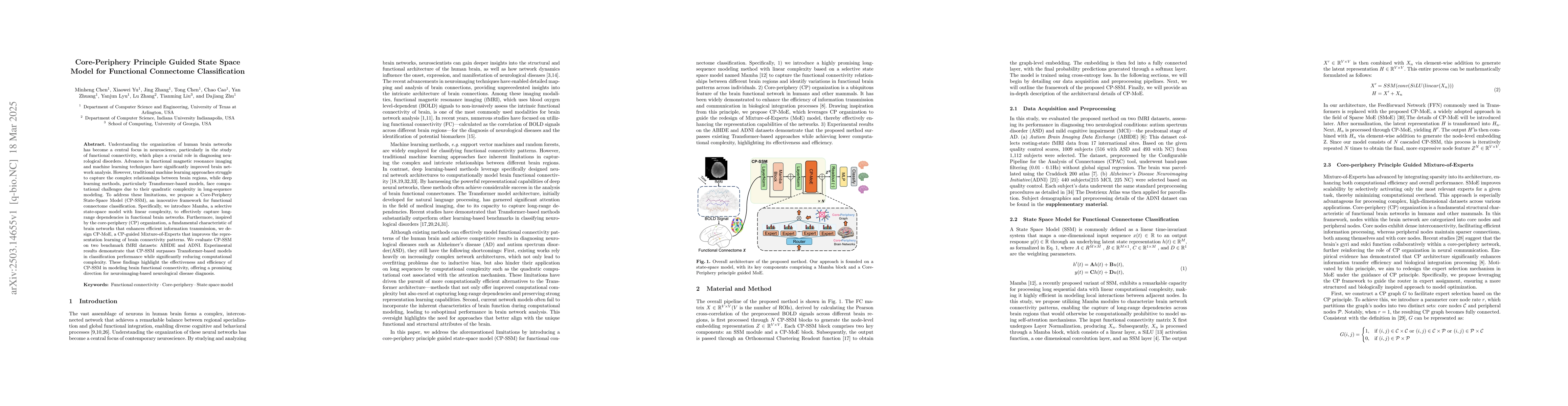 Thumbnail for Core-Periphery Principle Guided State Space Model for Functional
  Connectome Classification