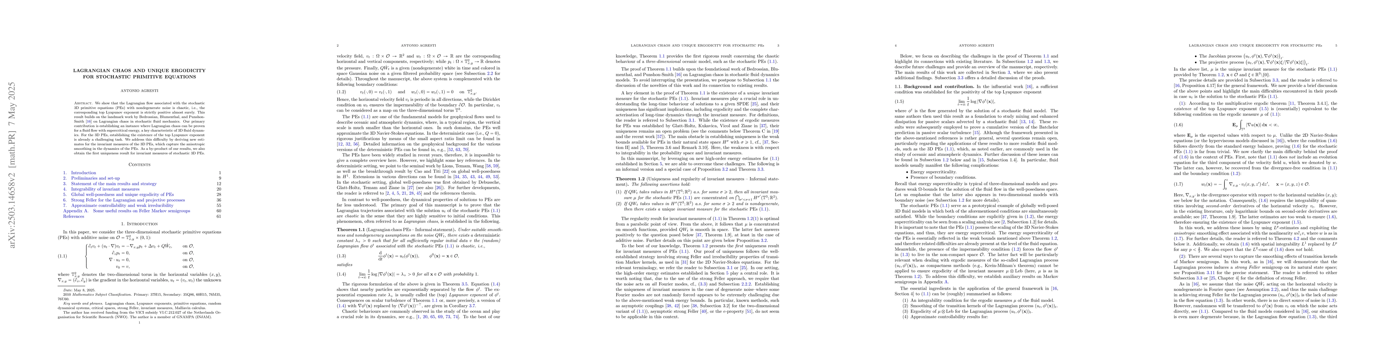 Thumbnail for Lagrangian chaos and unique ergodicity for stochastic primitive
  equations