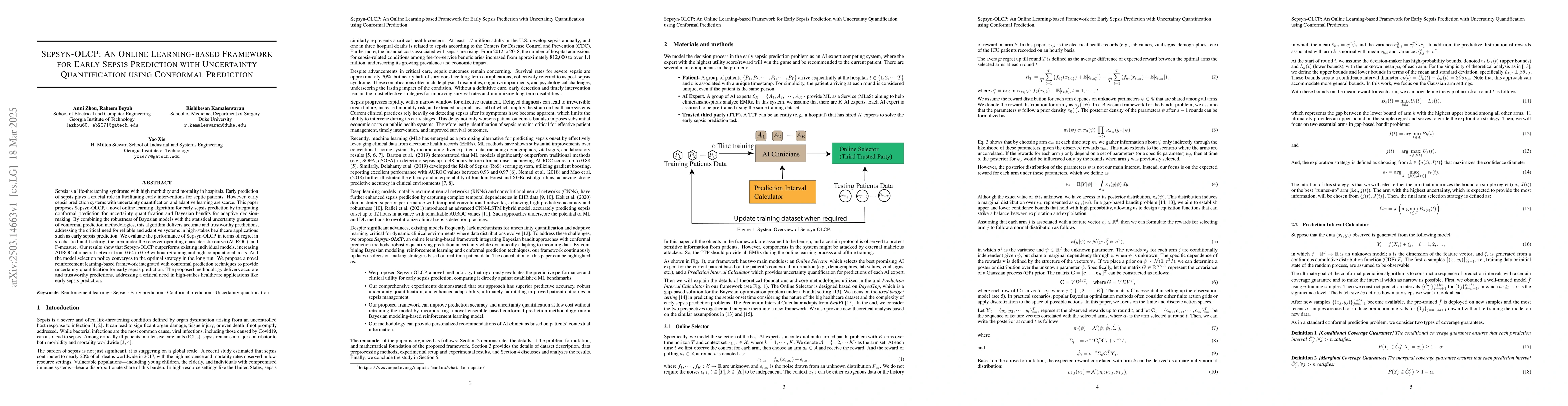 Thumbnail for Sepsyn-OLCP: An Online Learning-based Framework for Early Sepsis
  Prediction with Uncertainty Quantification using Conformal Prediction