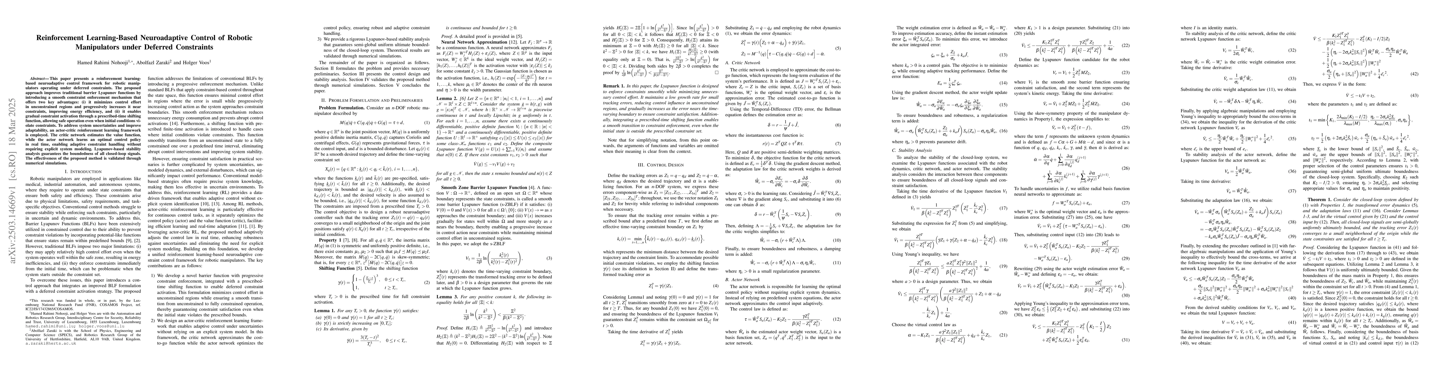Thumbnail for Reinforcement Learning-Based Neuroadaptive Control of Robotic
  Manipulators under Deferred Constraints