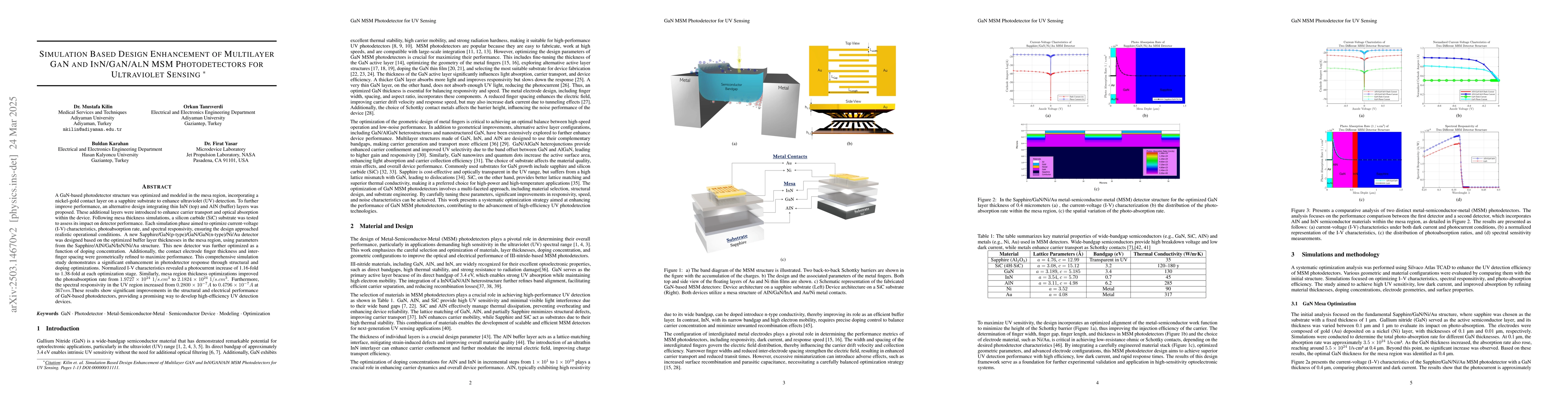 Thumbnail for Simulation Based Design Enhancement of Multilayer GaN and InN/GaN/AlN
  MSM Photodetectors for Ultraviolet Sensing