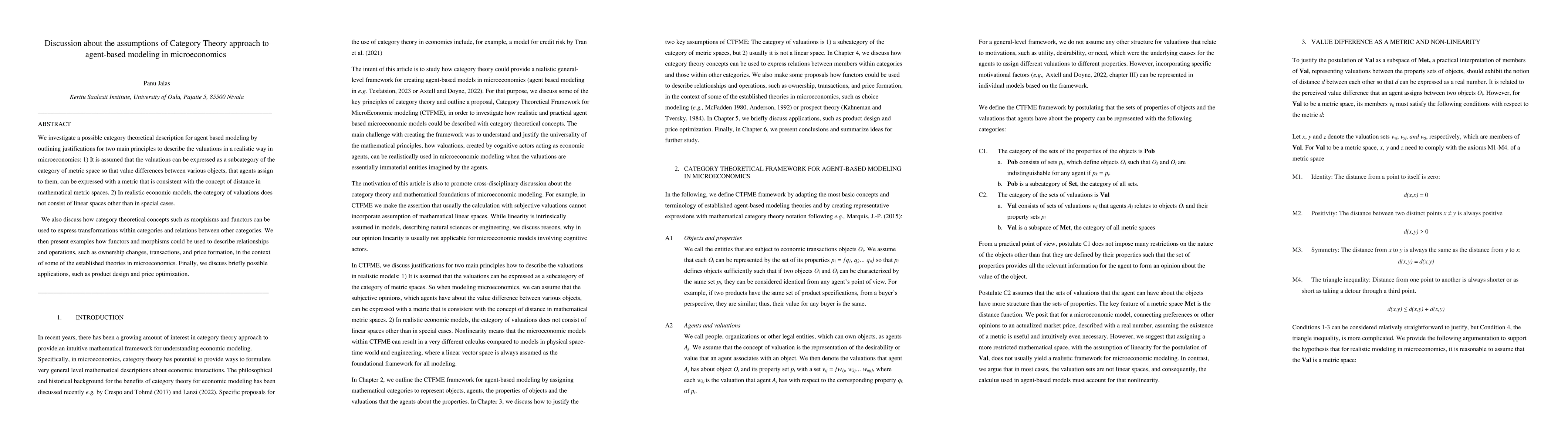 Thumbnail for Discussion about the assumptions of Category Theory approach to
  agent-based modeling in microeconomics