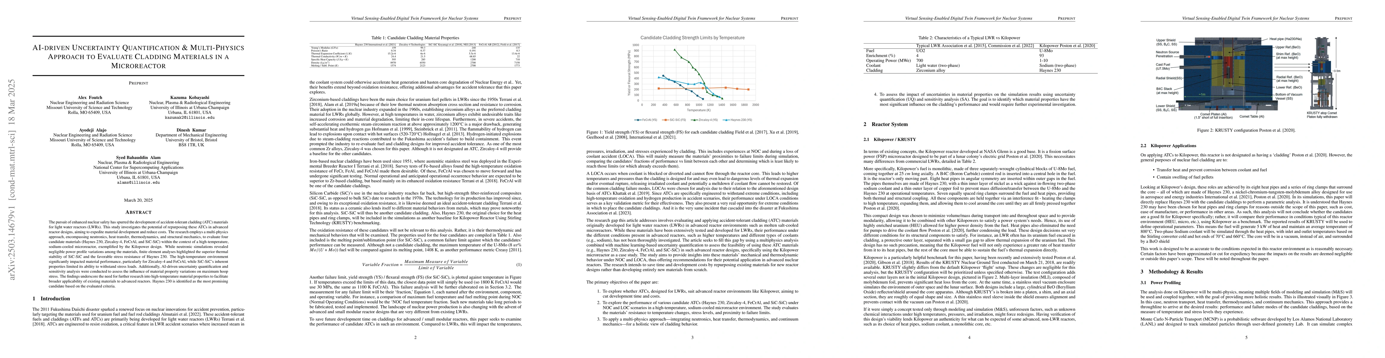 Thumbnail for AI-driven Uncertainty Quantification & Multi-Physics Approach to
  Evaluate Cladding Materials in a Microreactor