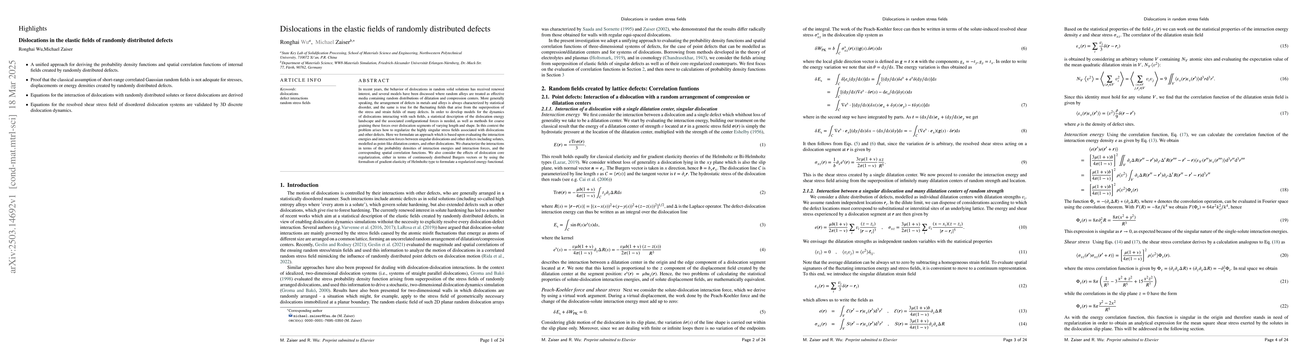 Thumbnail for Dislocations in the elastic fields of randomly distributed defects