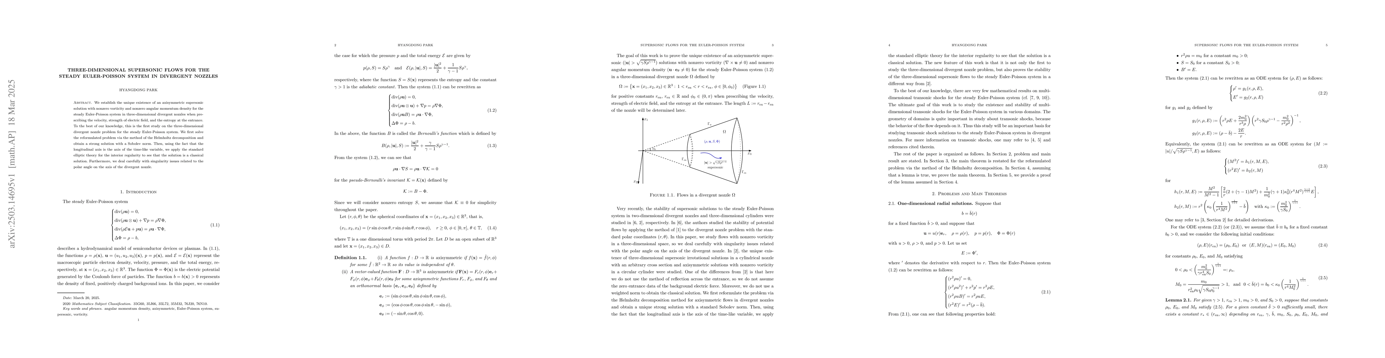 Thumbnail for Three-dimensional Supersonic flows for the steady Euler-Poisson system
  in divergent nozzles