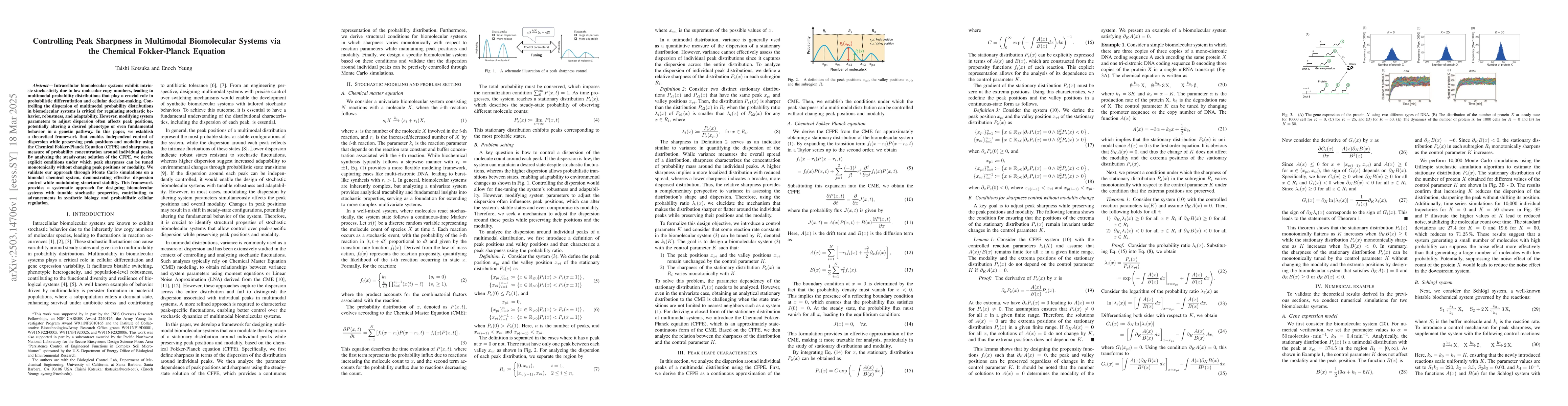 Thumbnail for Controlling Peak Sharpness in Multimodal Biomolecular Systems via the
  Chemical Fokker-Planck Equation