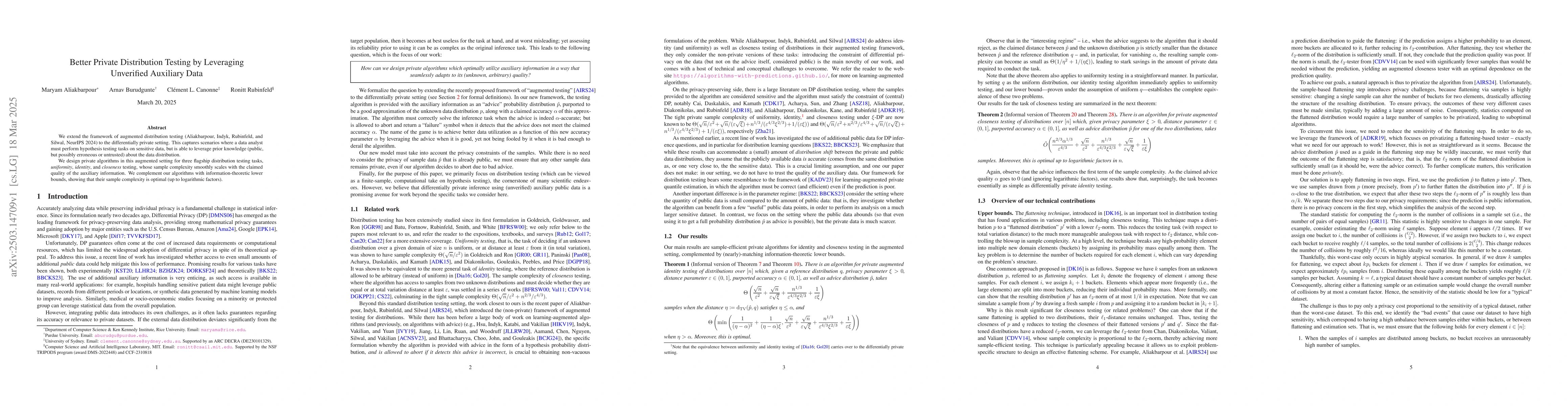 Thumbnail for Better Private Distribution Testing by Leveraging Unverified Auxiliary
  Data