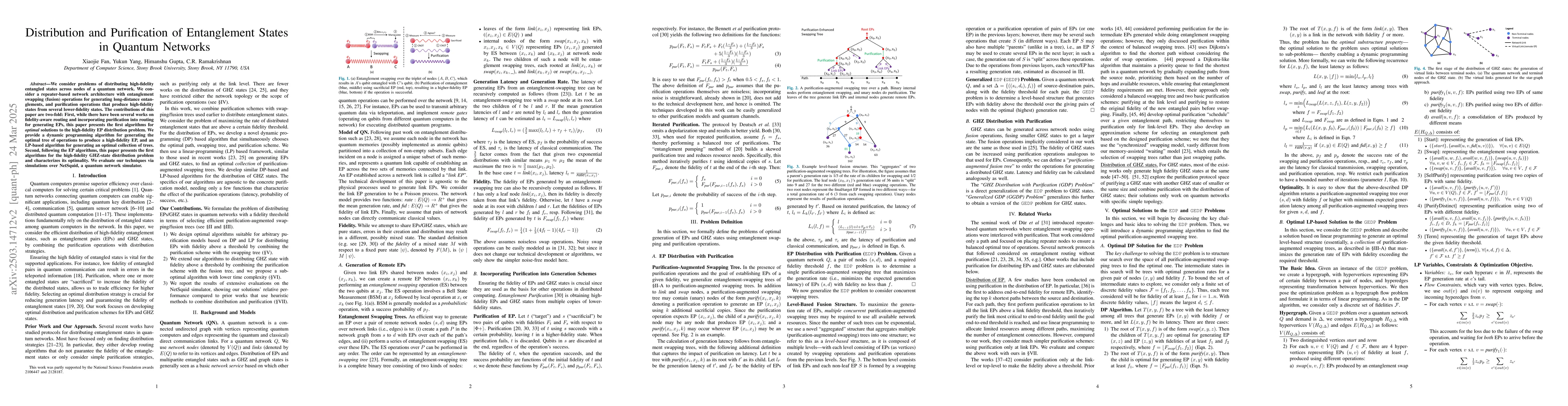 Thumbnail for Distribution and Purification of Entanglement States in Quantum Networks
