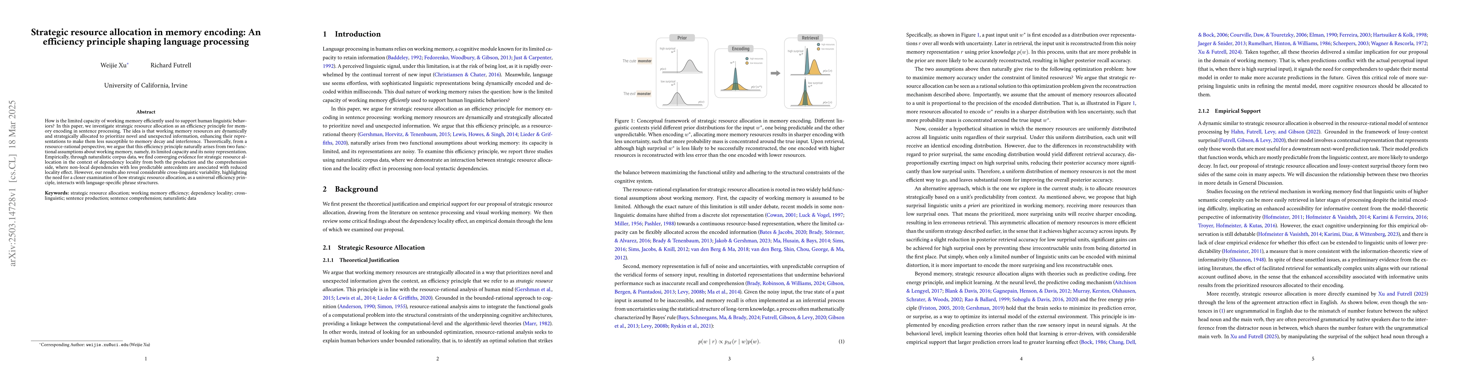 Thumbnail for Strategic resource allocation in memory encoding: An efficiency
  principle shaping language processing