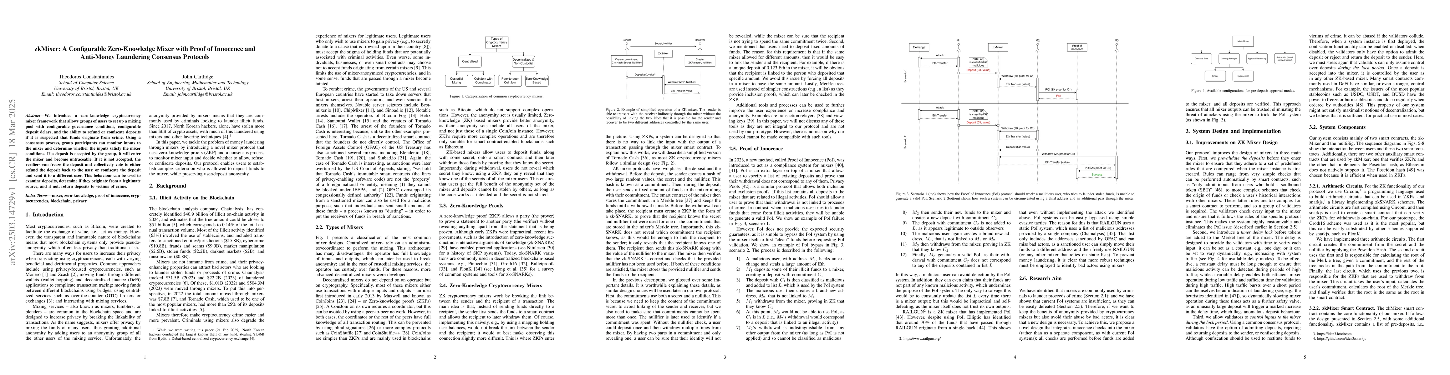 Thumbnail for zkMixer: A Configurable Zero-Knowledge Mixer with Proof of Innocence and
  Anti-Money Laundering Consensus Protocols