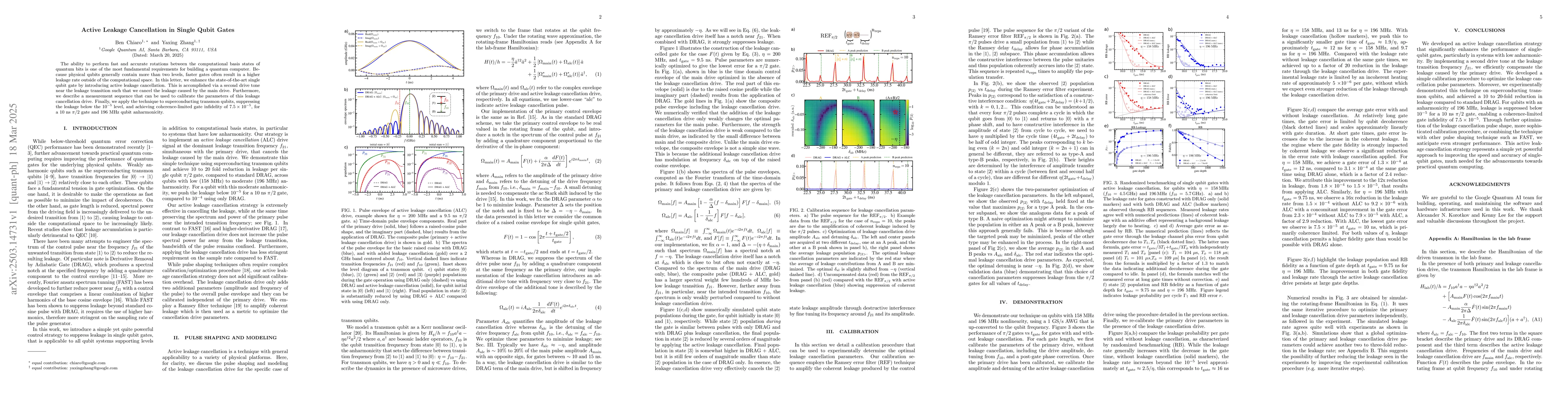Thumbnail for Active Leakage Cancellation in Single Qubit Gates