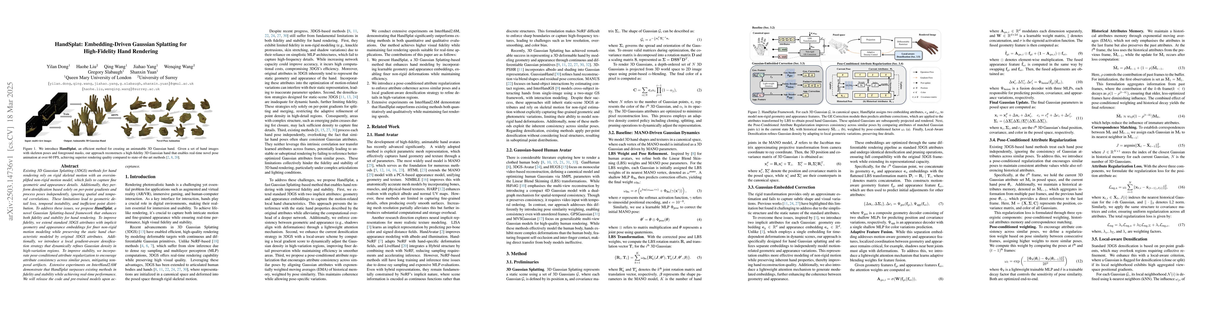 Thumbnail for HandSplat: Embedding-Driven Gaussian Splatting for High-Fidelity Hand
  Rendering