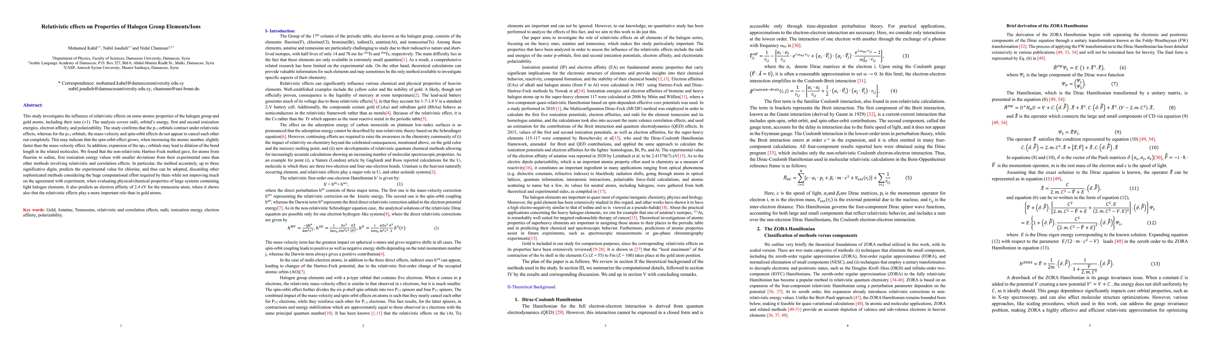 Thumbnail for Relativistic effects on properties of halogen group elements/ions