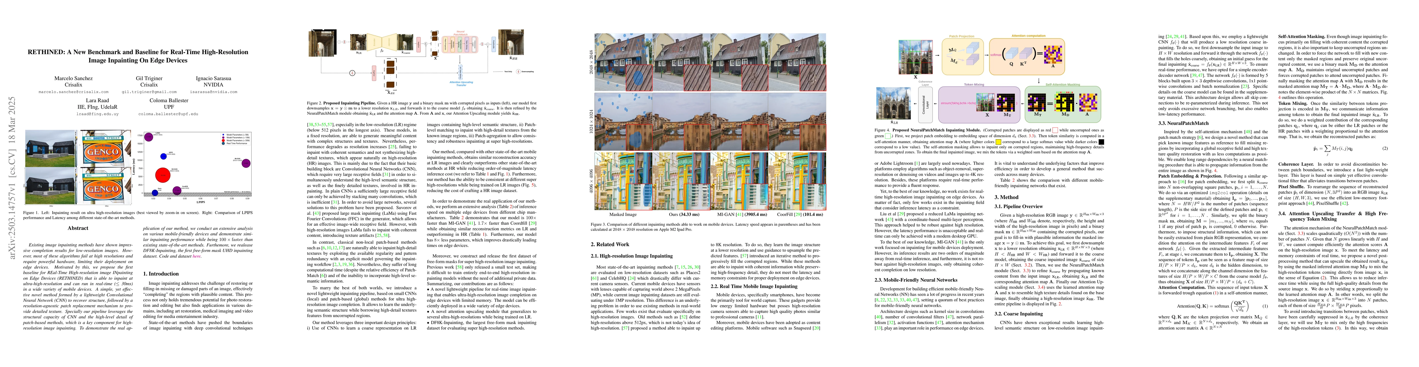 Thumbnail for RETHINED: A New Benchmark and Baseline for Real-Time High-Resolution
  Image Inpainting On Edge Devices