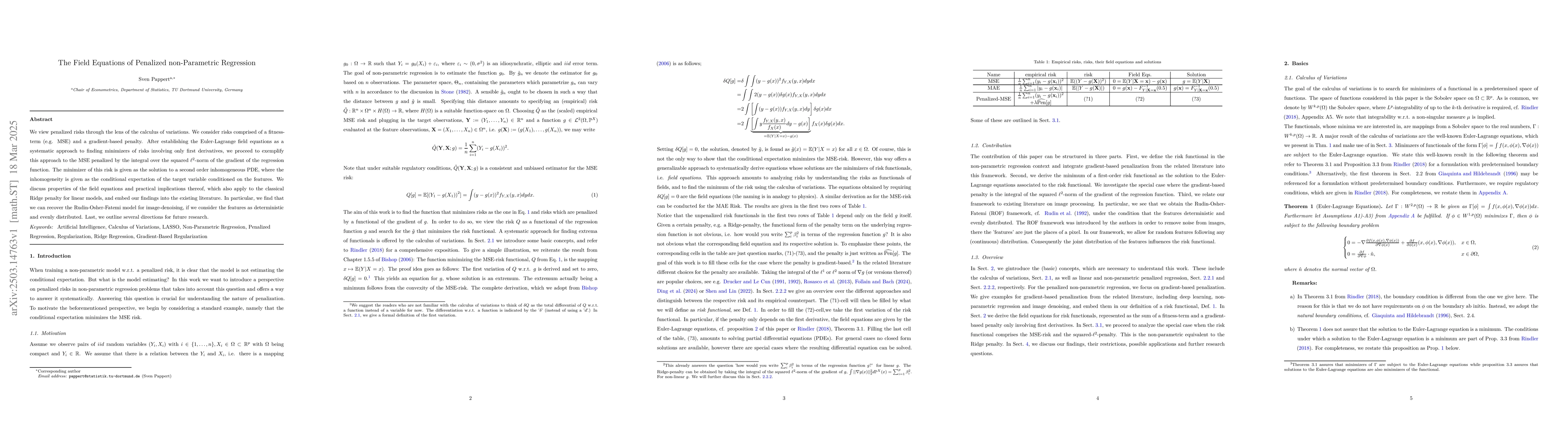 Thumbnail for The Field Equations of Penalized non-Parametric Regression