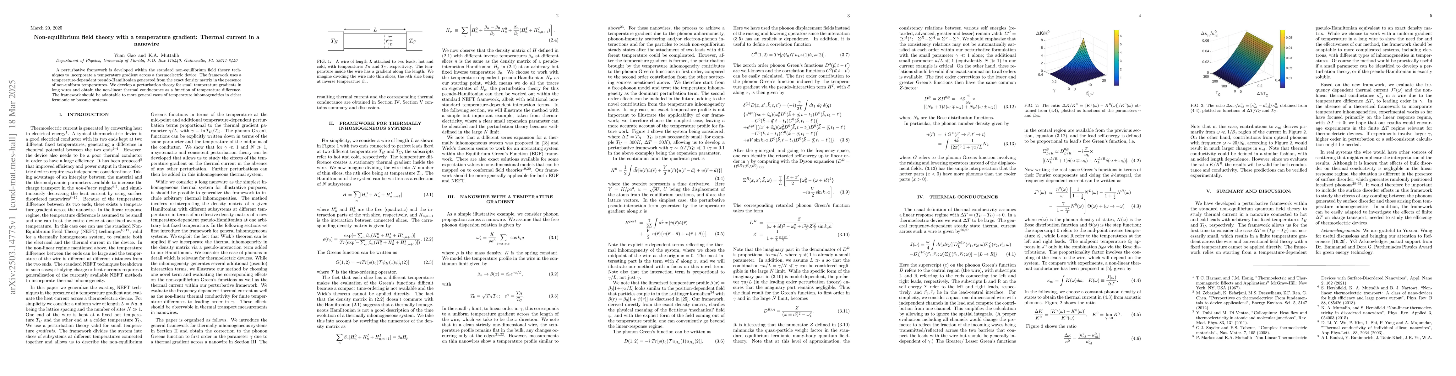 Thumbnail for Non-equilibrium field theory with a temperature gradient: Thermal
  current in a nanowire