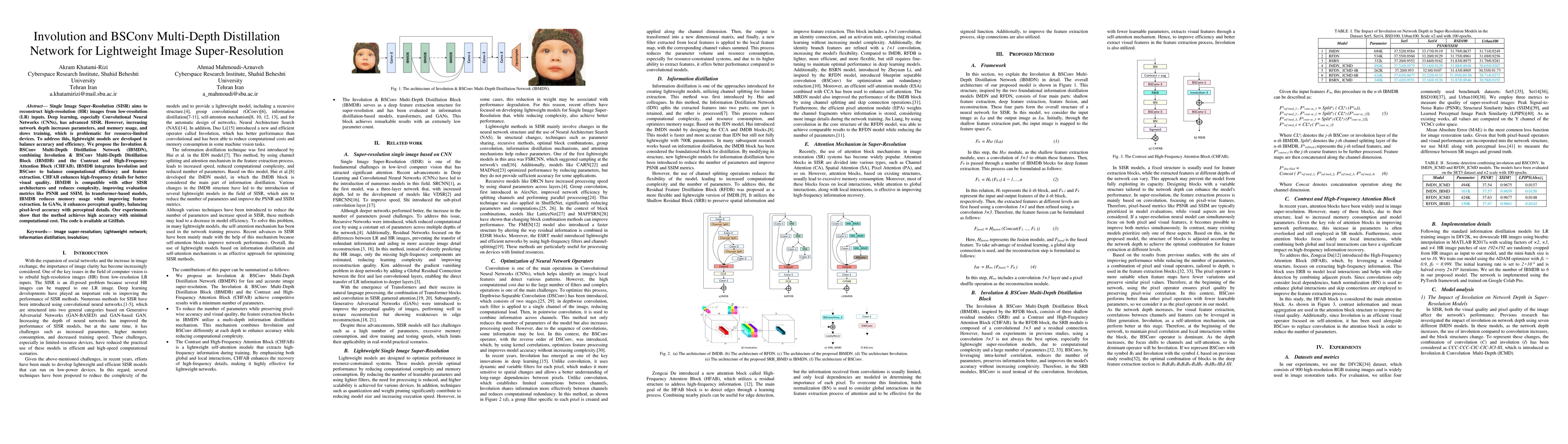 Thumbnail for Involution and BSConv Multi-Depth Distillation Network for Lightweight
  Image Super-Resolution