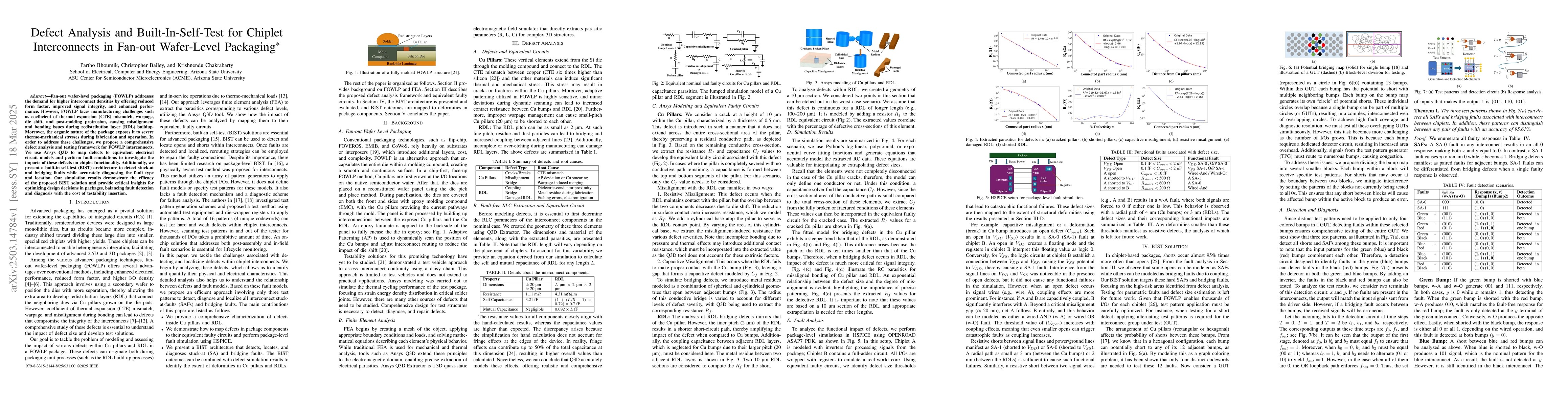 Thumbnail for Defect Analysis and Built-In-Self-Test for Chiplet Interconnects in
  Fan-out Wafer-Level Packaging