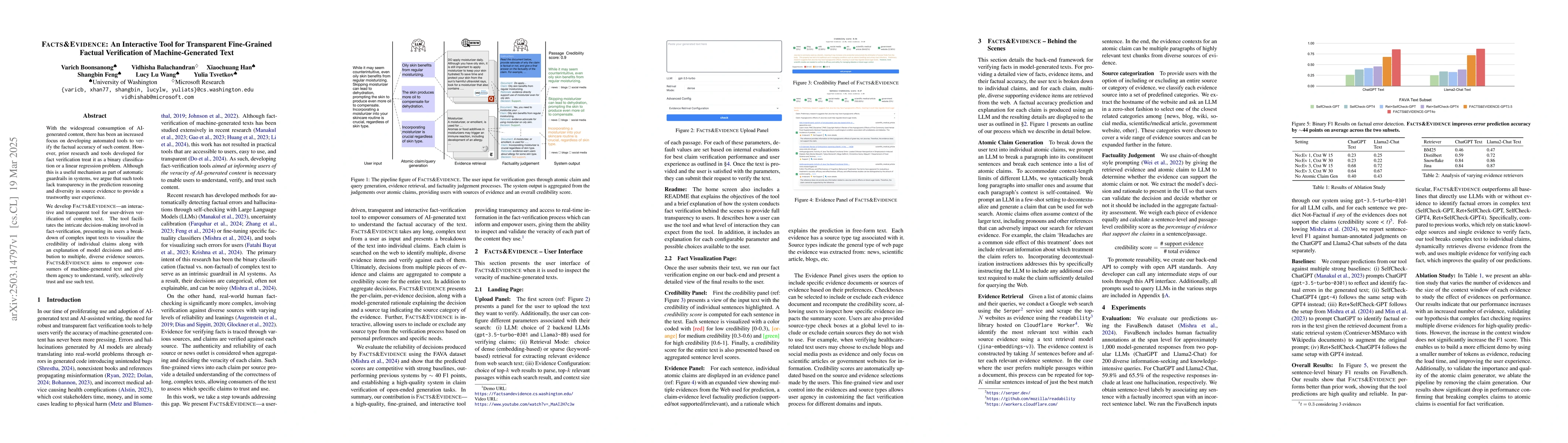 Thumbnail for FACTS&EVIDENCE: An Interactive Tool for Transparent Fine-Grained Factual
  Verification of Machine-Generated Text