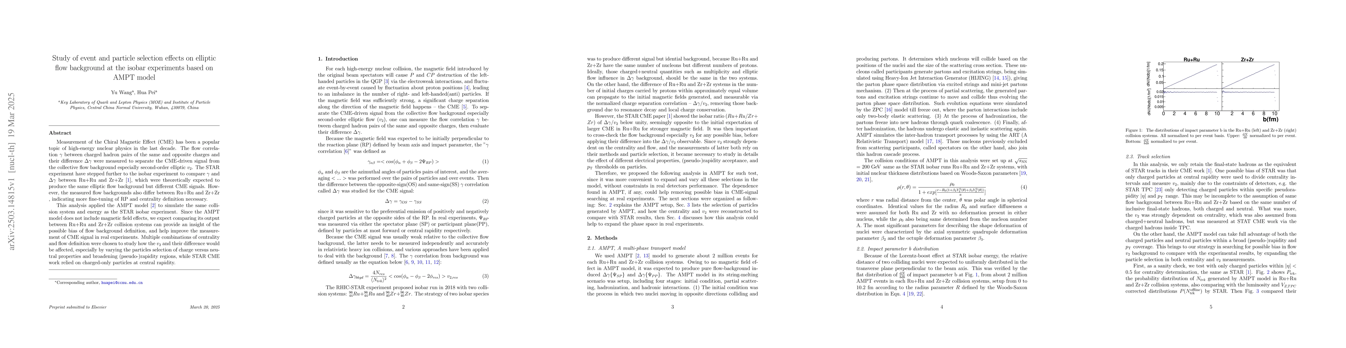 Thumbnail for Study of event and particle selection effects on elliptic flow
  background at the isobar experiments based on AMPT model