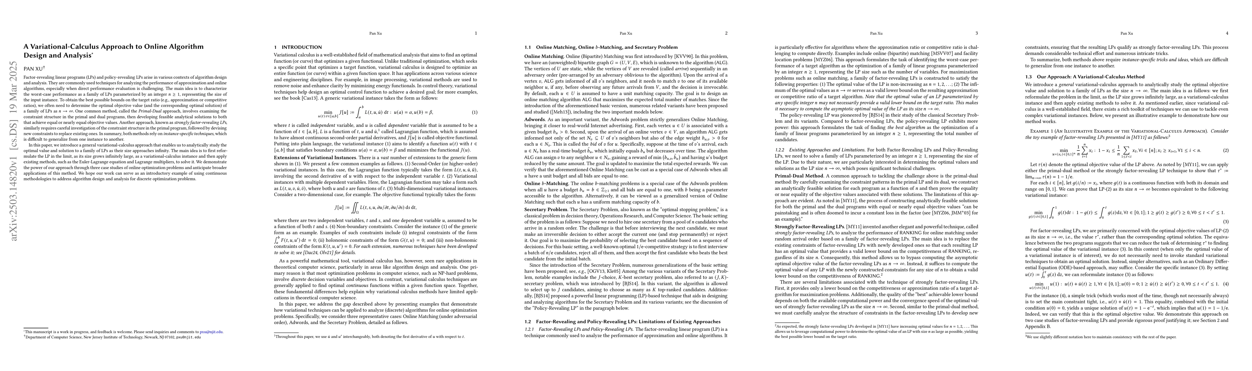 Thumbnail for A Variational-Calculus Approach to Online Algorithm Design and Analysis