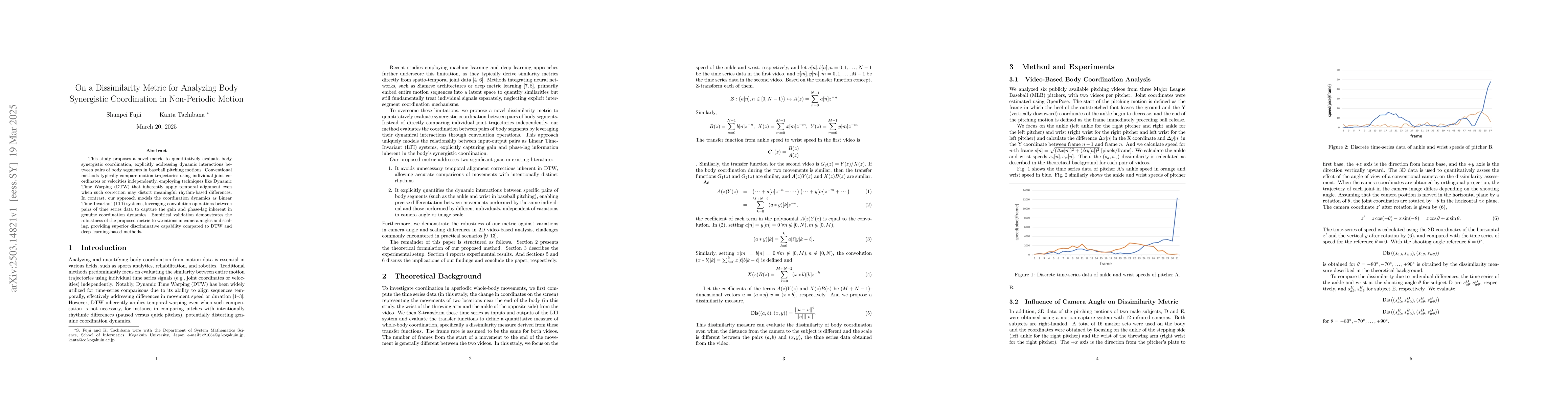 Thumbnail for On a Dissimilarity Metric for Analyzing Body Synergistic Coordination in
  Non-Periodic Motion